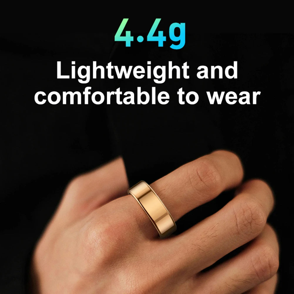 Smart Ring realizzato con materiali resistenti e leggeri, monitora i parametri di salute, riceve notifiche e si sincronizza con i dispositivi mobili per offrire praticità e stile.