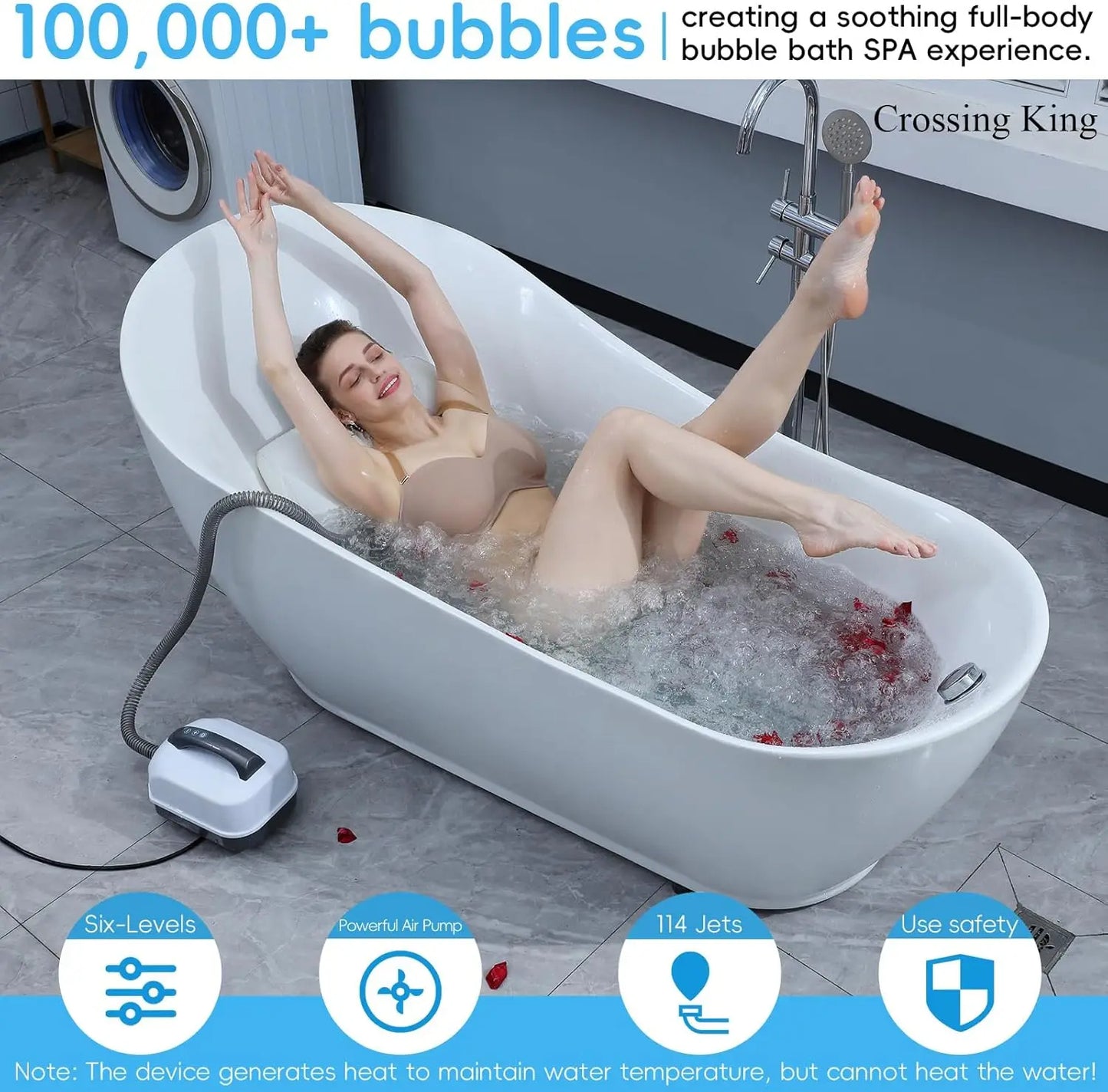 Waterproof Electric Bubble Massage Spa Mat with Remote 114 Air Jets 6 Speed Adjustable Bubbles and Ergonomic Pillow