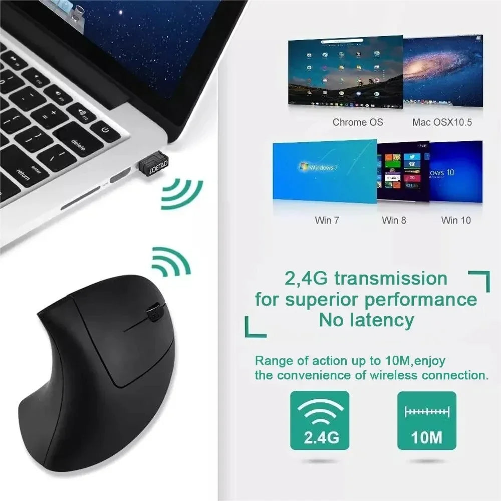 Adjustable DPI 3 Vertical Ergonomic Wireless Mouse 6 Buttons Comfortable Upright Wrist Relief