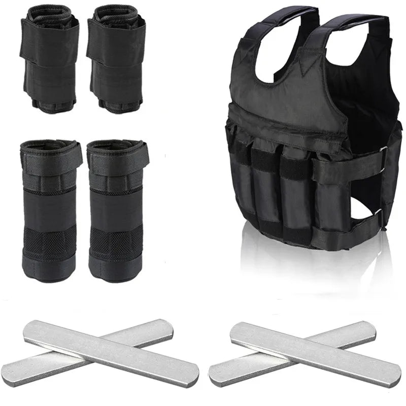 Adjustable Weighted Vest With Wrist And Ankle Weights Heavy Duty 15-50kg Training Vest