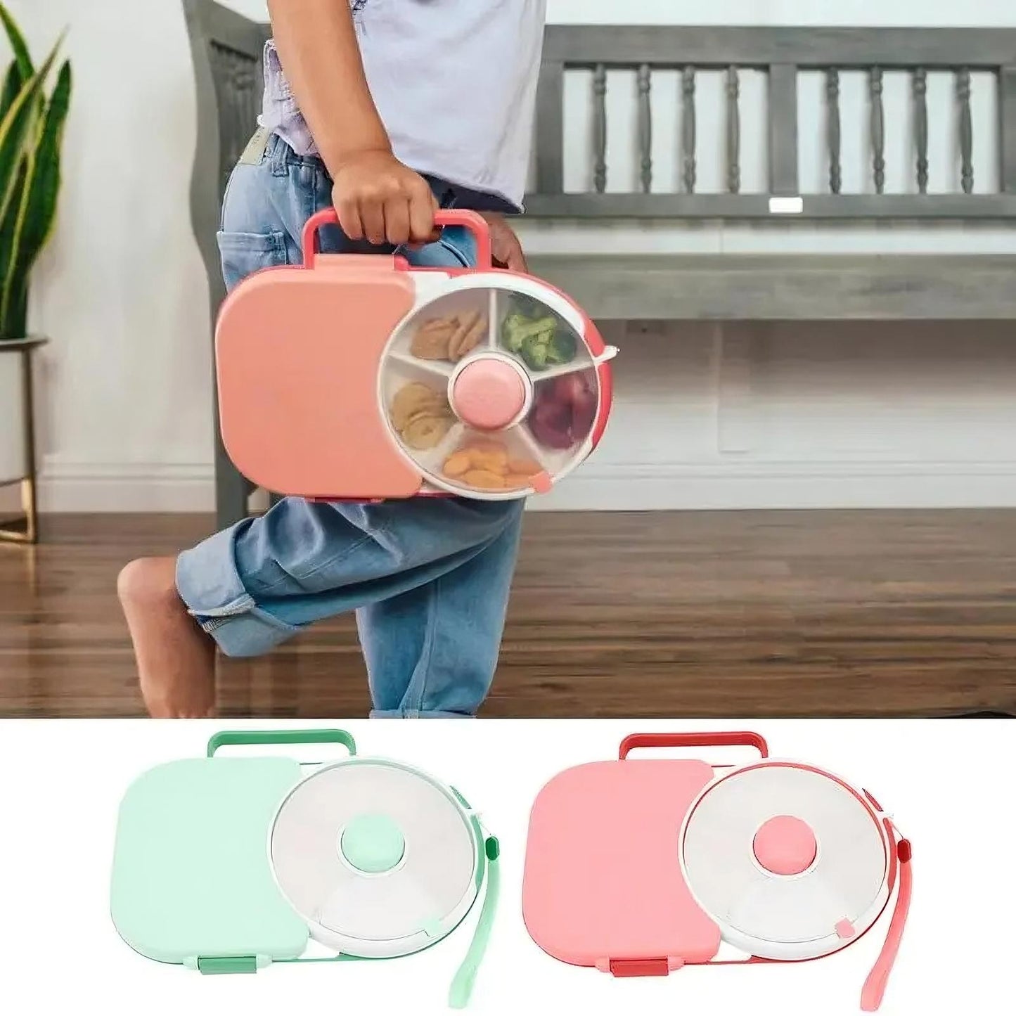 BPA Free Bento Style Kids Lunch Container Rotating 5 Compartments For School