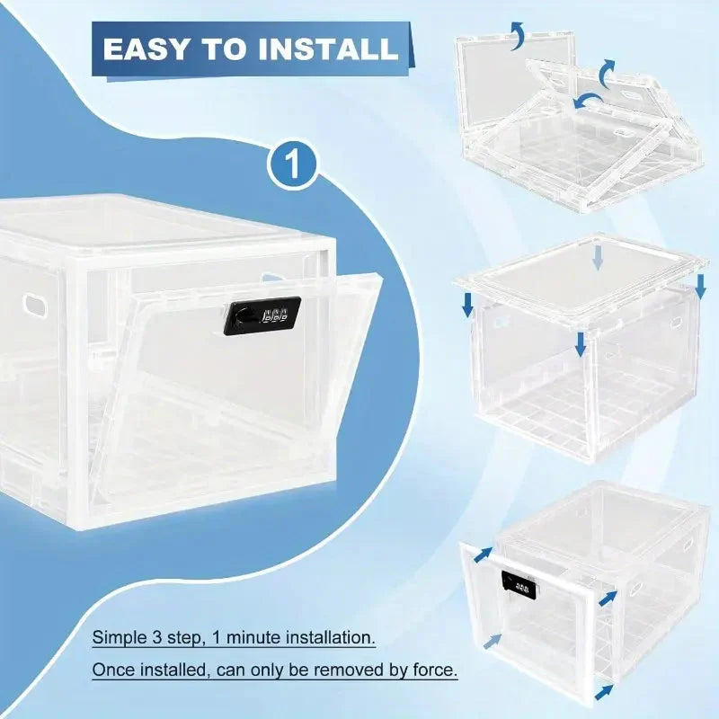 Clear Lockable Fridge Storage Box With Combination Lock For Food Medicine Personal Items