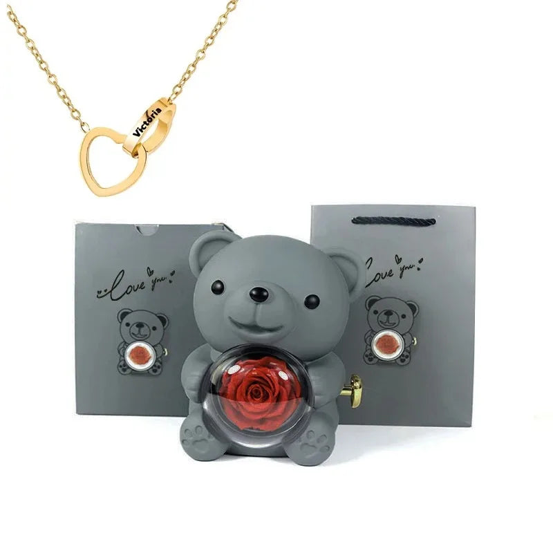 collectible eternal rose teddy bear with necklace