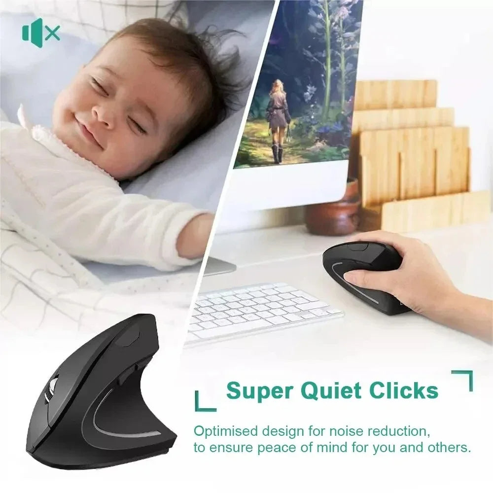 Comfortable Upright Wireless Mouse Vertical Ergonomic 6 Buttons 3 DPI Adjustable Wrist Relief