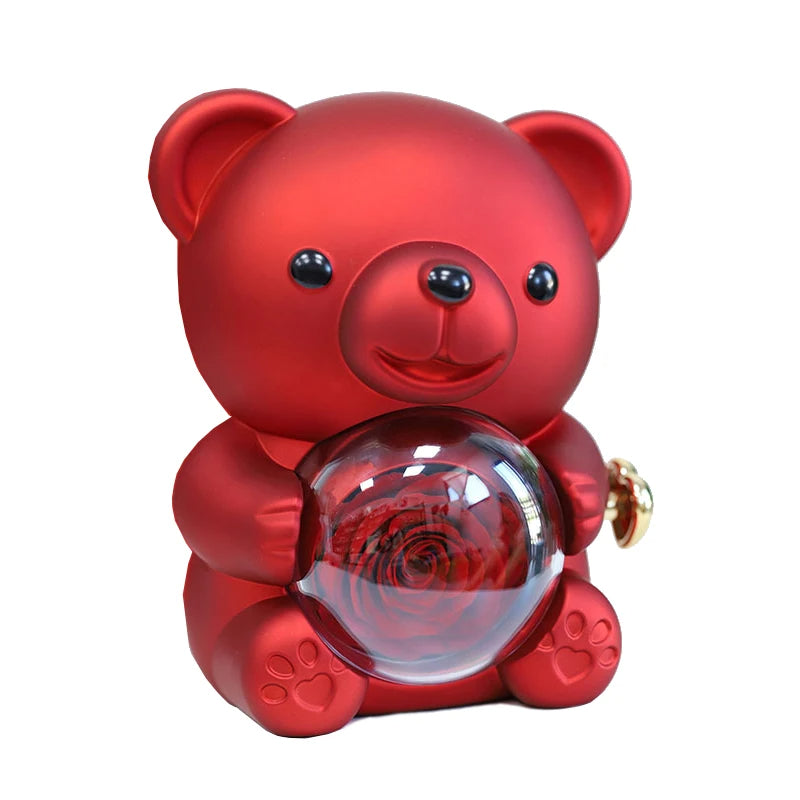 decorative eternal rose teddy bear with necklace