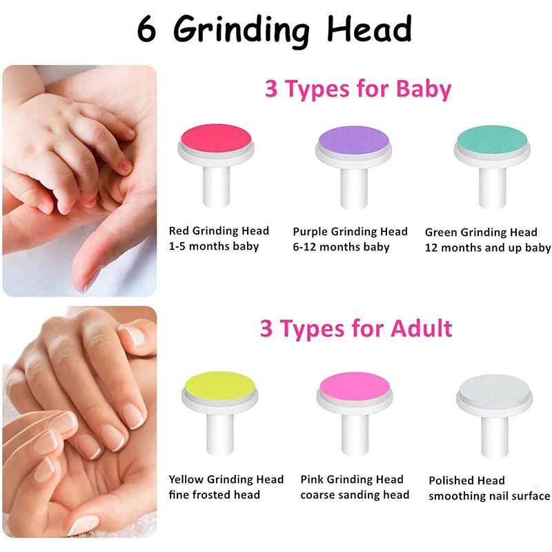 Electric Infant Nail Trimmer With 6 Attachments Safe File For Toddlers