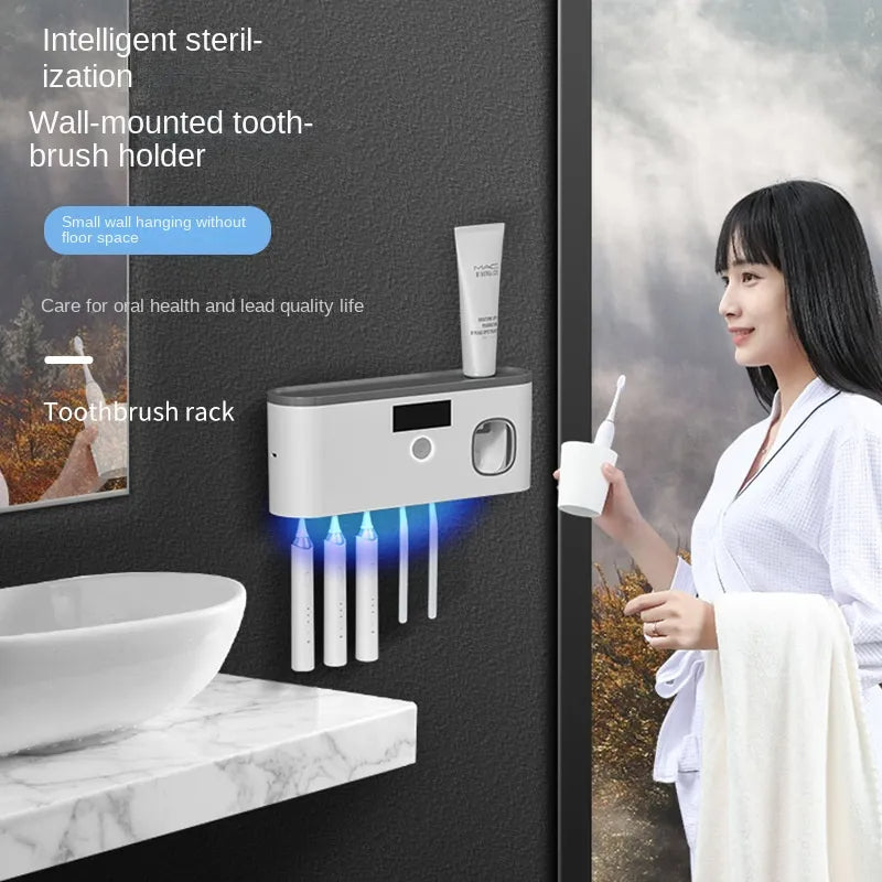 Electric Toothbrush Storage UV Sanitizer Holder With Toothpaste Squeezer Wall Mounted