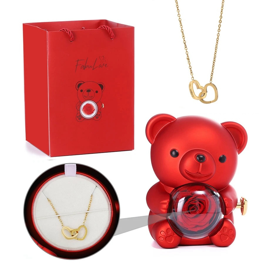 eternal rose teddy bear with necklace