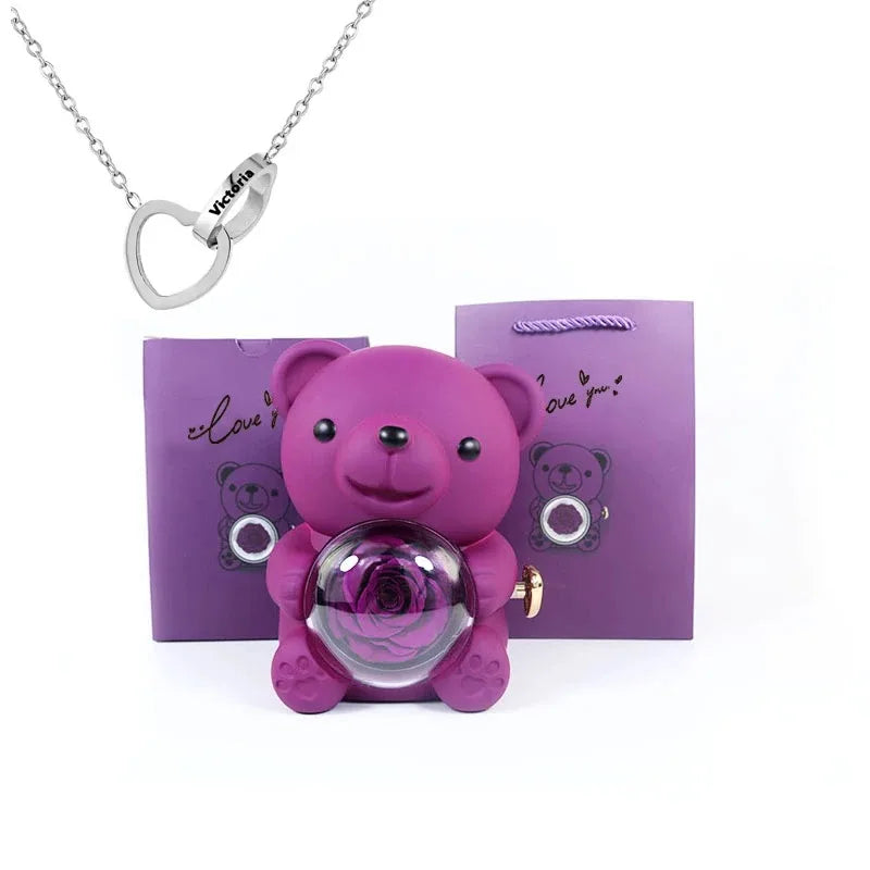 friendship eternal rose teddy bear with necklace