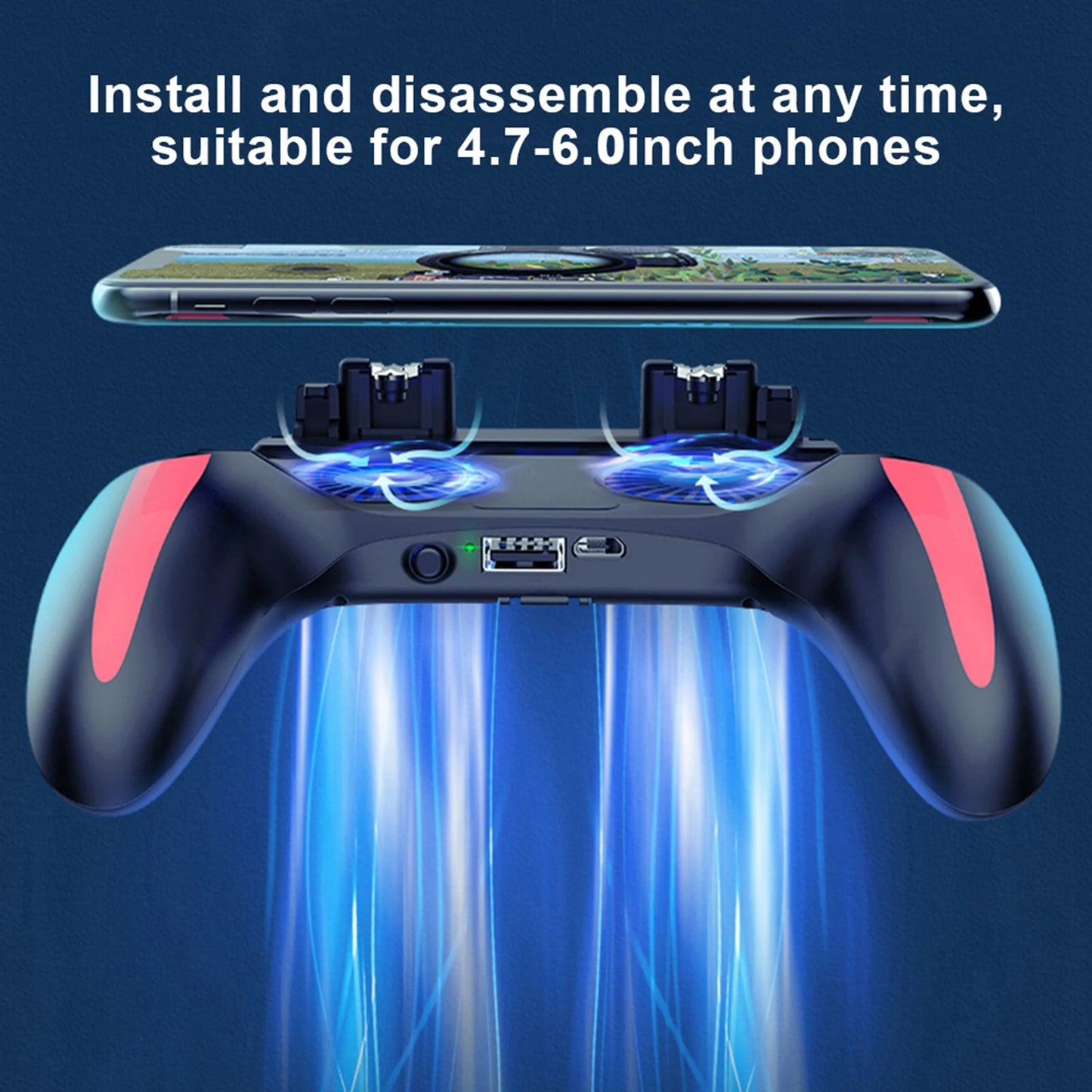 Gaming Controller H10 Mobile 5 in 1 Grip With Cooling Fan And L1R1 Triggers For Phones