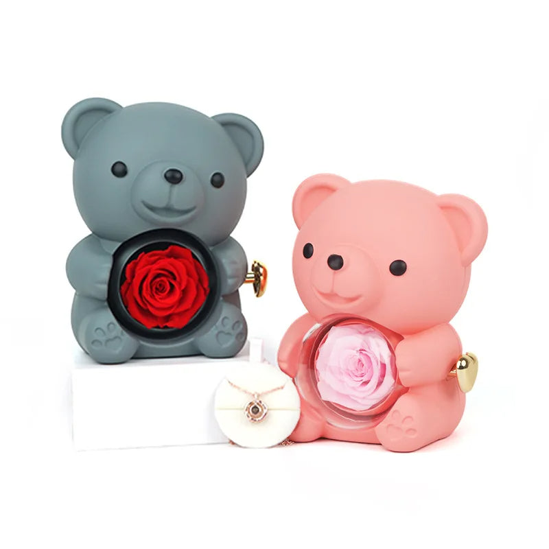 gift eternal rose teddy bear with necklace