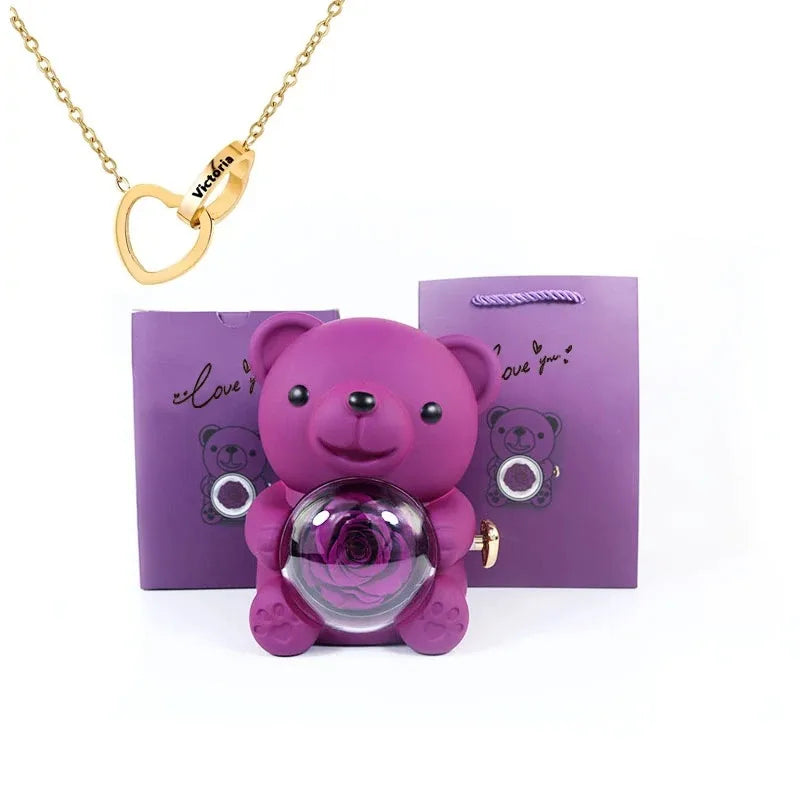 heartfelt eternal rose teddy bear with necklace