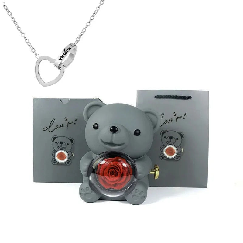 home decor eternal rose teddy bear with necklace