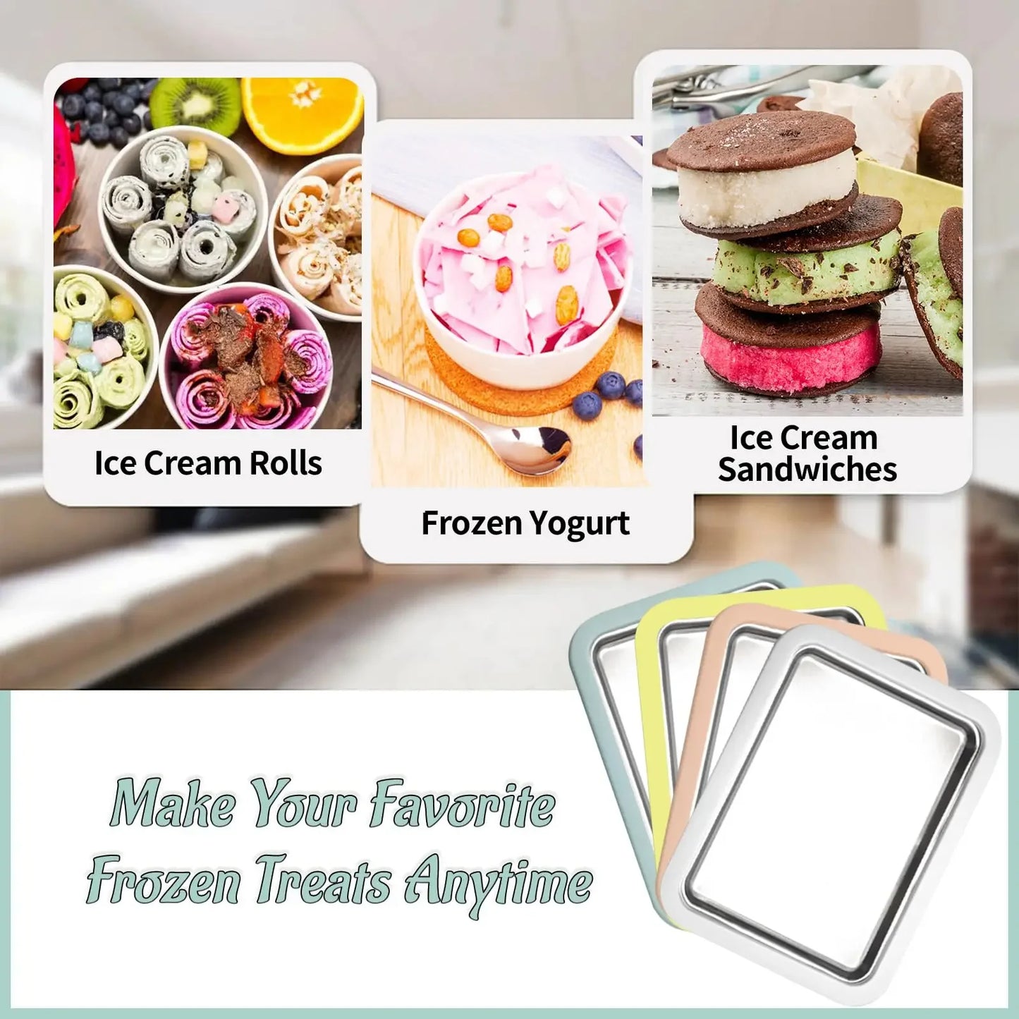 Homemade Rolled Ice Cream Maker Pan DIY Frozen Dessert Plate With Scrapers