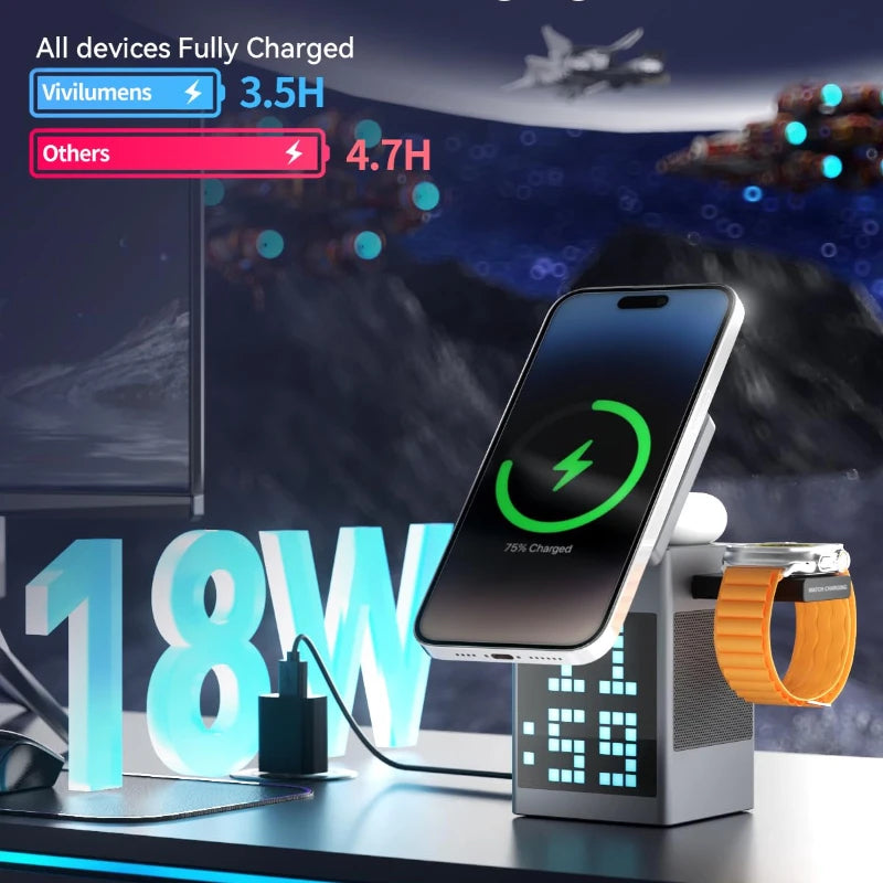 Innovative 6 In 1 Wireless Charger And Speaker For Home And Travel