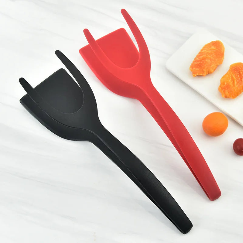 Kitchen Spatula Tongs 2 In 1 Premium Non Stick Flip Utensil For Grilling And Serving