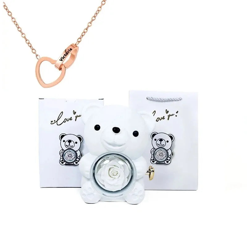 luxury gift eternal rose teddy bear with necklace