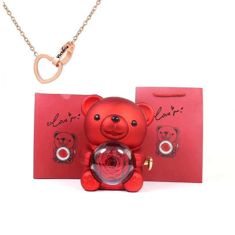 mini eternal rose teddy bear with necklace