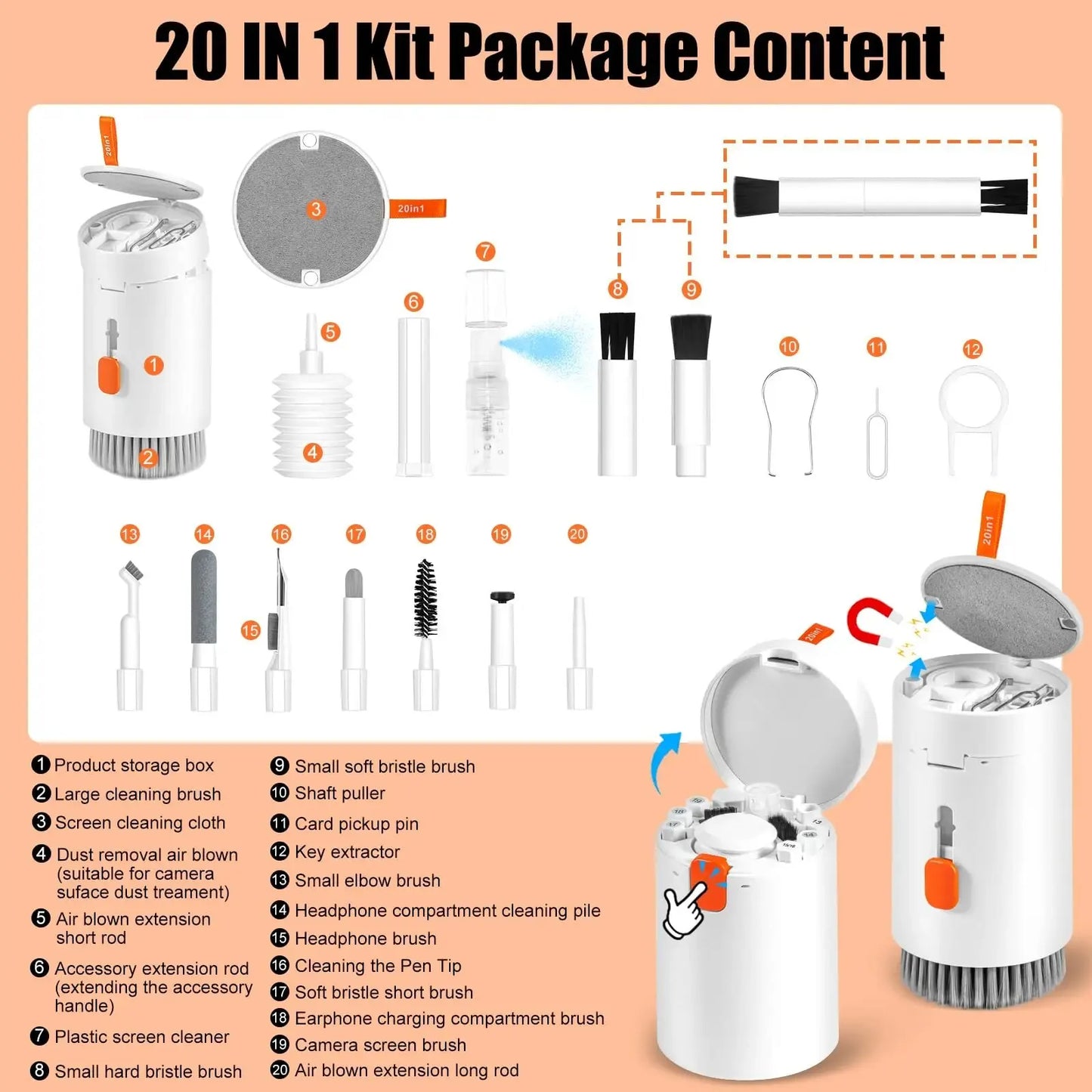 Multi Functional 20 In 1 Electronics Cleaning Kit For Office And Home