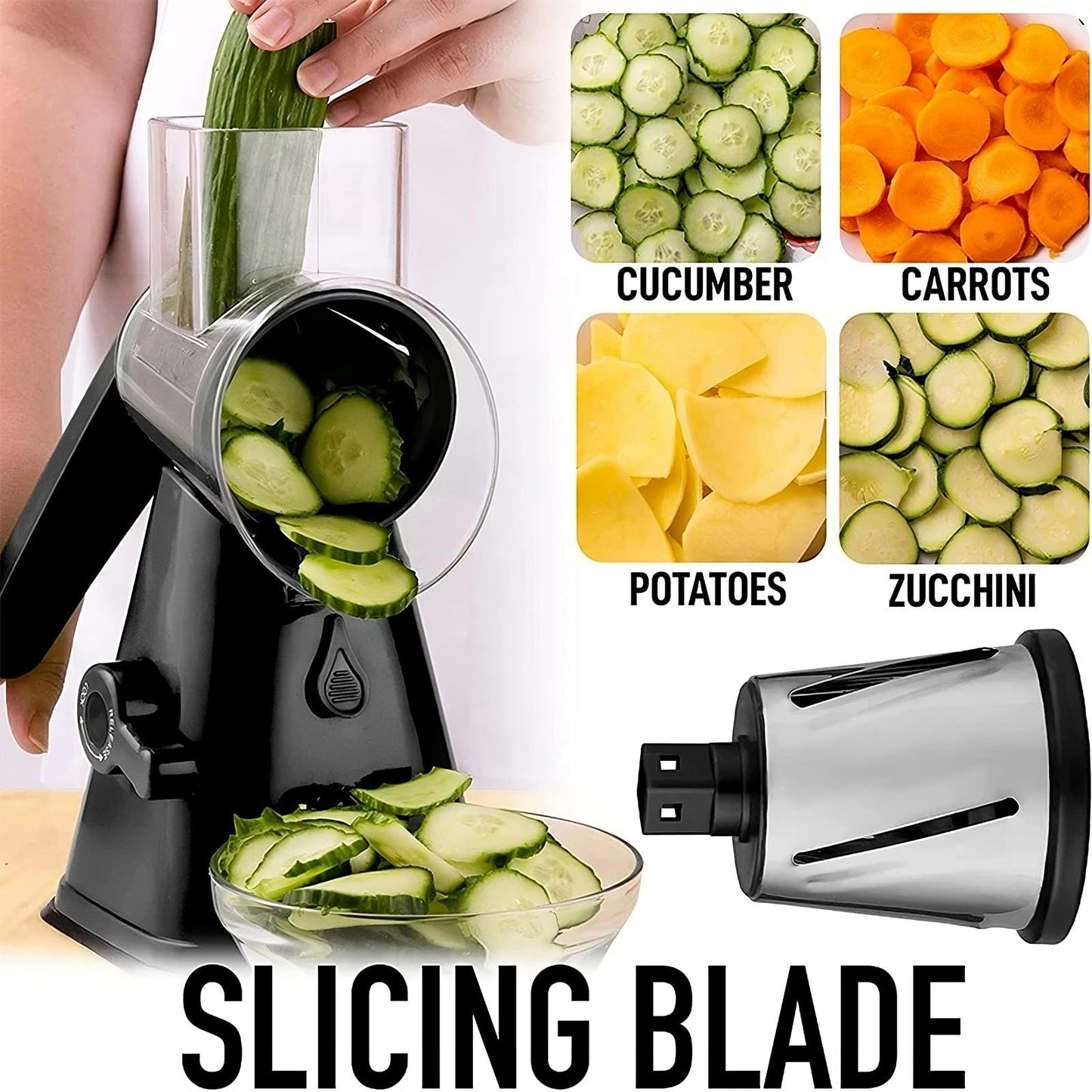 Grattugia Rotante e Affettaverdure Multifunzionale 3 in 1 per la Cucina