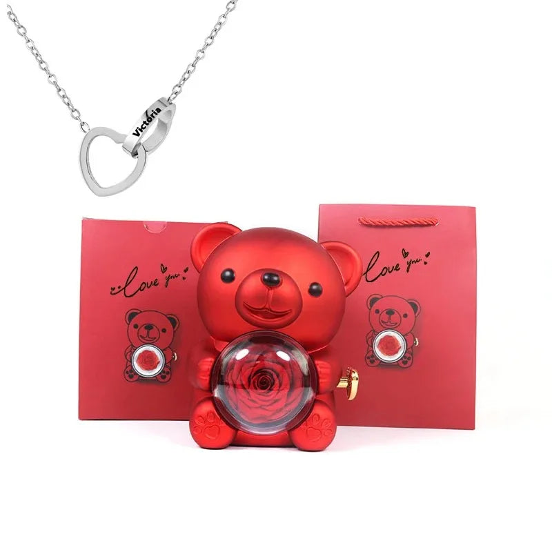 plush gift eternal rose teddy bear with necklace
