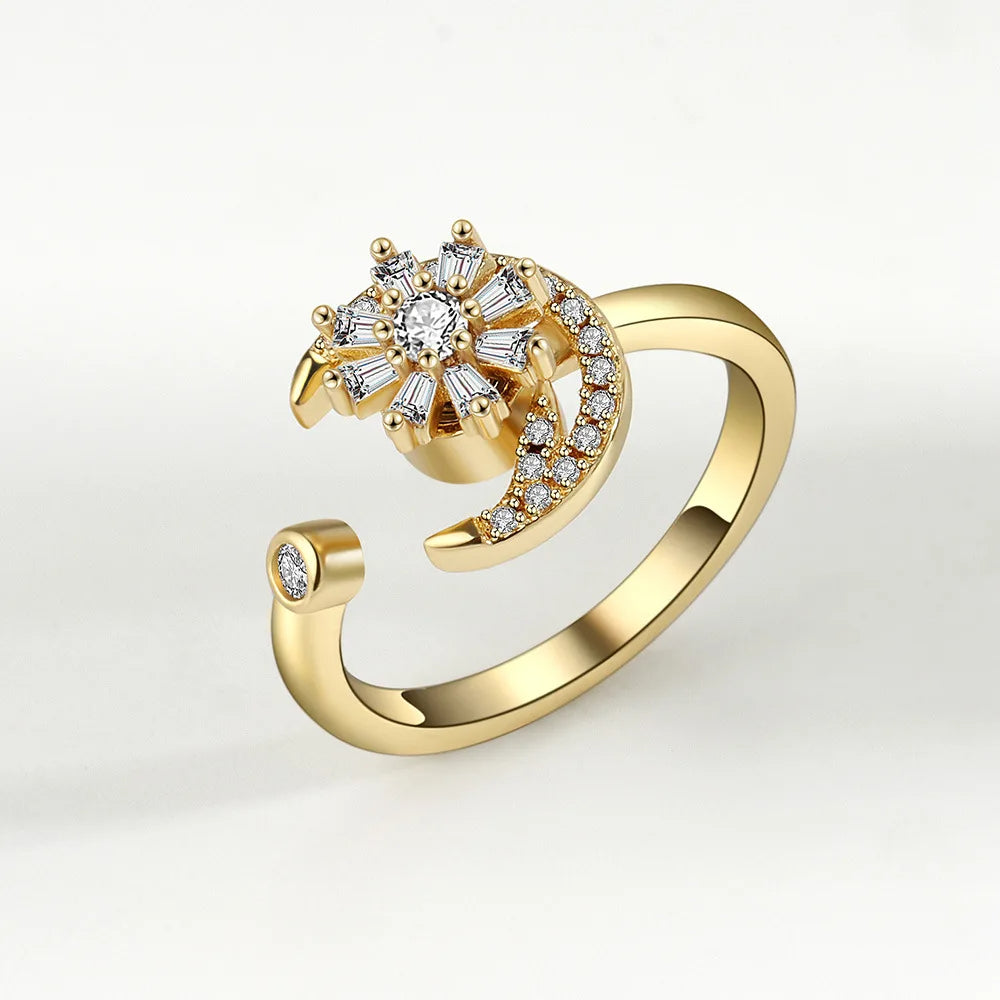 Premium Justerbar Kobber Krystal Fidget Anxiety Ring