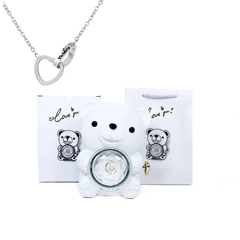 premium eternal rose teddy bear with necklace
