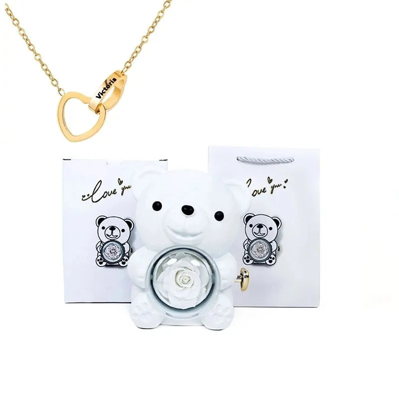 romantic gift eternal rose teddy bear with necklace