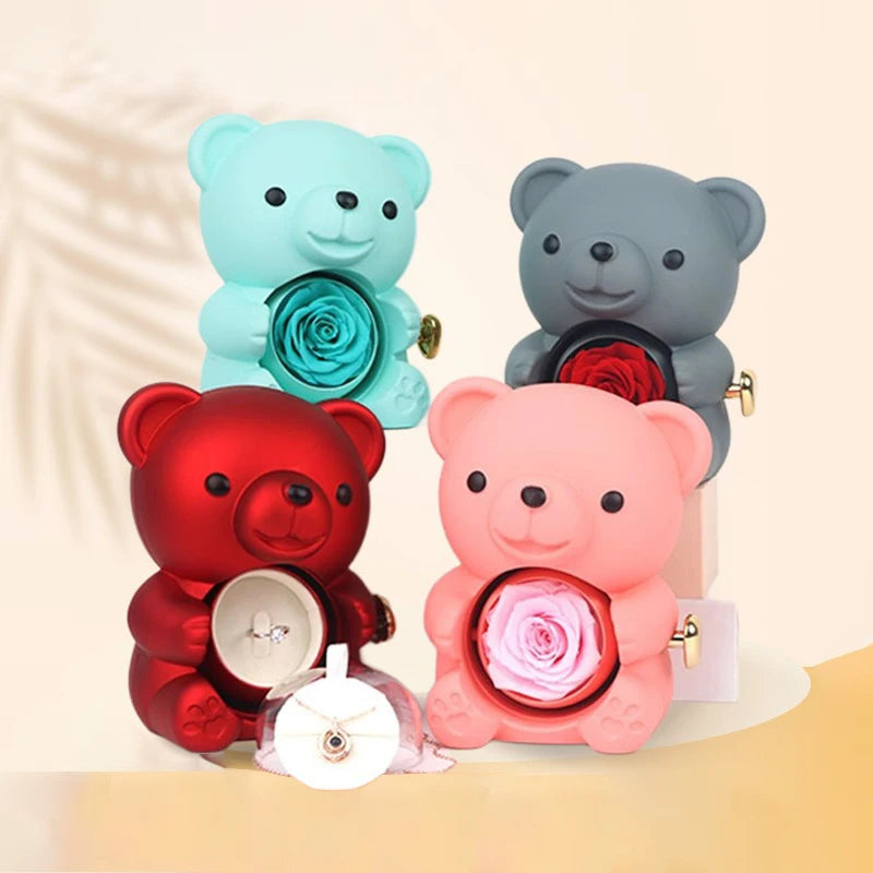 soft eternal rose teddy bear with necklace