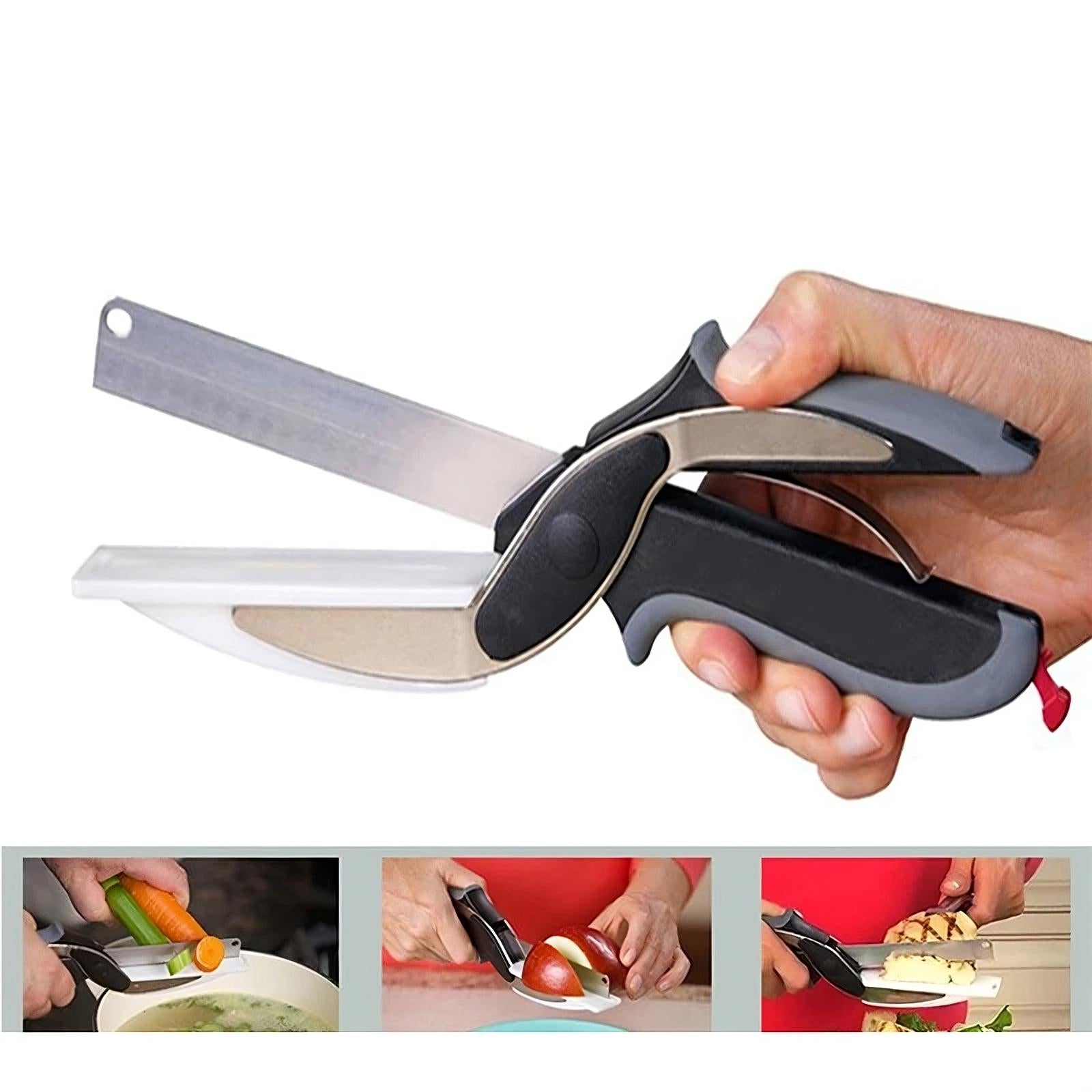 stainless steel chop kitchen scissors with cutting board