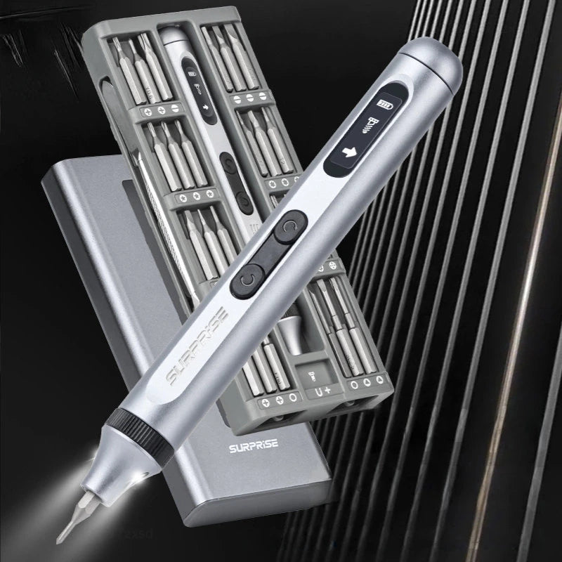 alt: Electric Professional Precision Screwdriver Set High Torque Magnetic Motor 48 S2 Steel Bits and LED Light