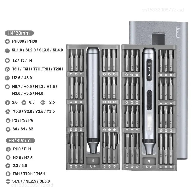 alt: Professional Electric Screwdriver Set Precision High Torque Magnetic Motor with 48 S2 Steel Bits and LED Light