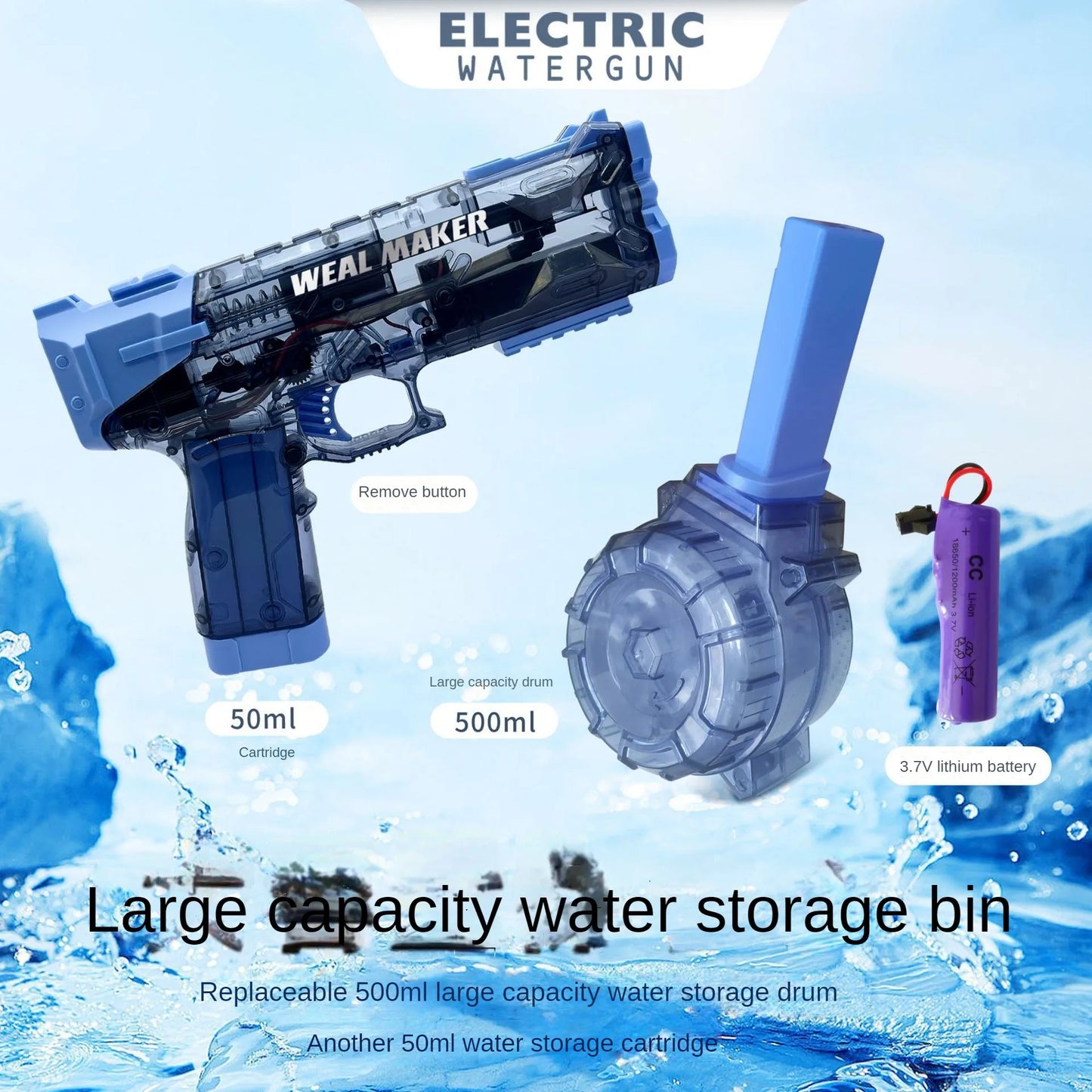 Transparent Body Electric Water Gun High Pressure Automatic Firing With Interchangeable Magazines