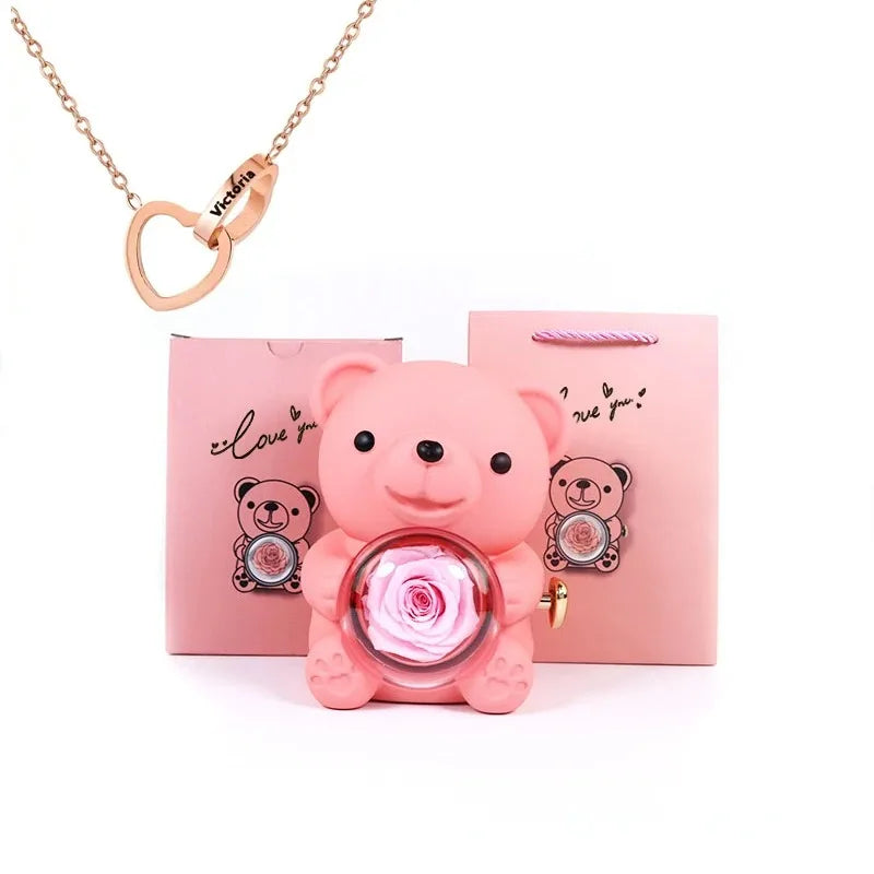 unique eternal rose teddy bear with necklace