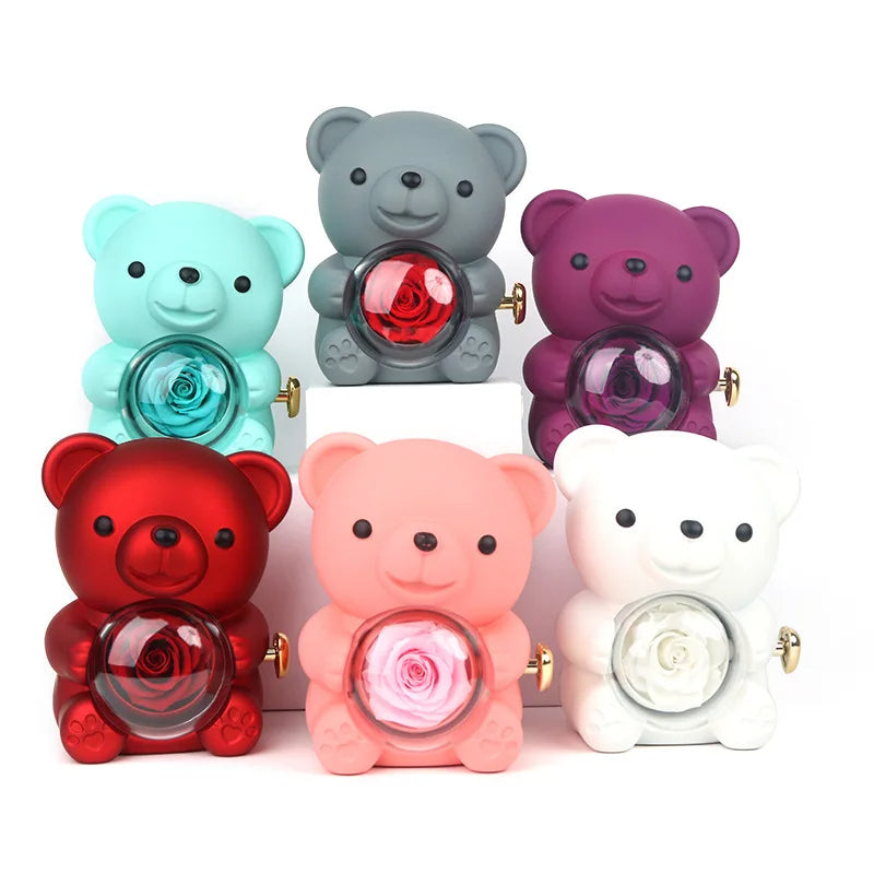 valentine eternal rose teddy bear with necklace