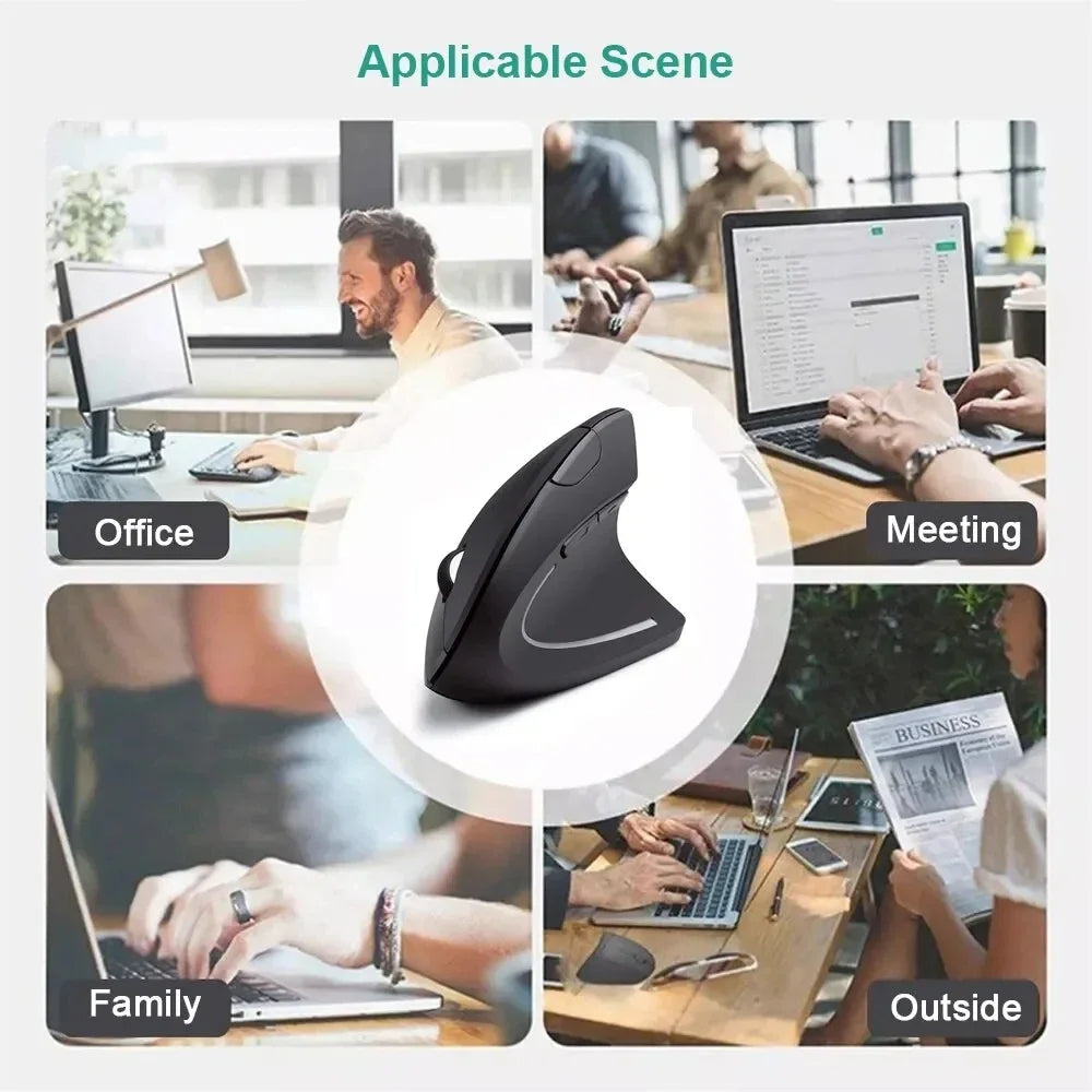 Wireless Vertical Ergonomic Mouse 6 Buttons 3 DPI Adjustable Comfortable Upright Wrist Pain Relief