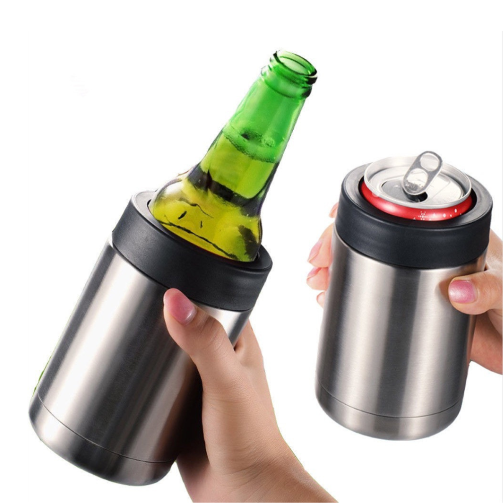 3-in-1 Stainless Steel Drink Cooler – Vacuum-Insulated Can &amp; Bottle Holder with Built-in Opener