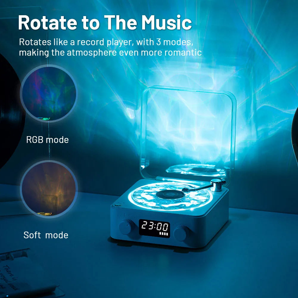 Retro Bluetooth Vinyl Player with White Noise &amp; RGB Ambient Light – Vintage Speaker for Sleep, Music &amp; Mood