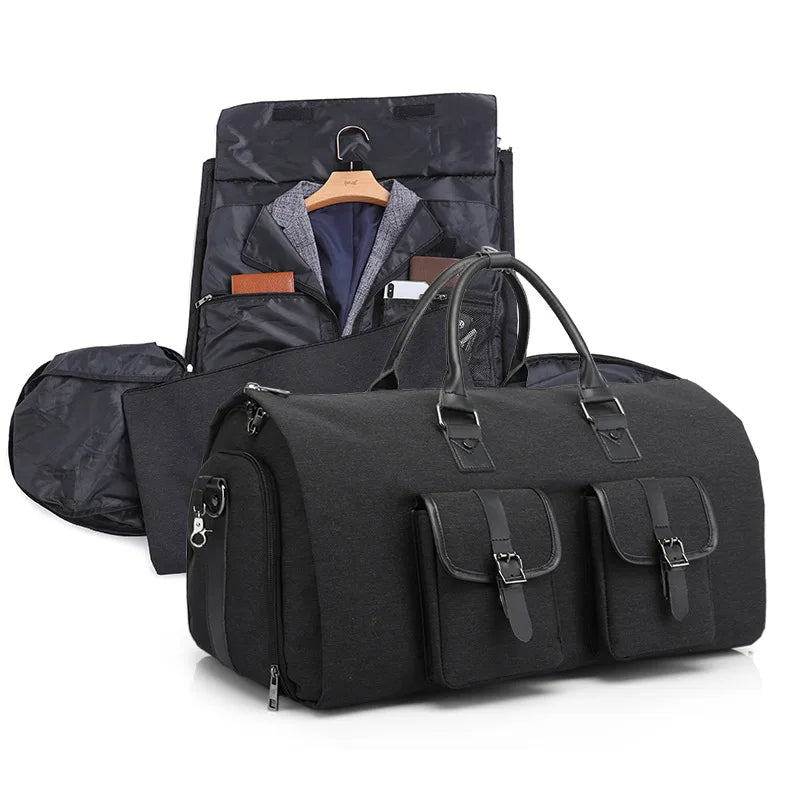 Premium Convertible Garment Duffel Bag – 2-in-1 Wrinkle-Free Travel Suit Bag with Shoe Compartment &amp; Waterproof PU Leather