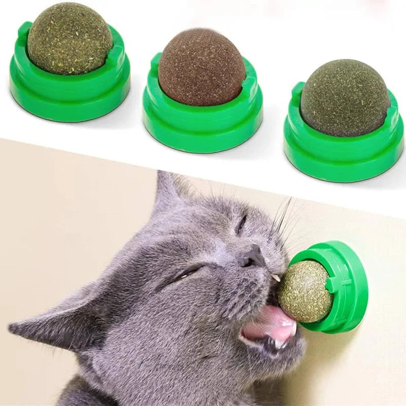 3 Pcs Catnip Balls – Wall-Mounted Edible Cat Toys for Play, Dental Health &amp; Stress Relief