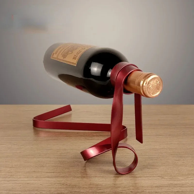 Ribbon Floating Iron Wine Holder – Elegant, Gravity-Defying Bottle Display
