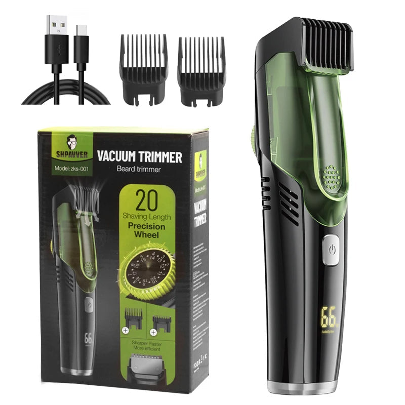 Cordless Vacuum Beard Trimmer – Mess-Free Precision Grooming with 20 Length Settings