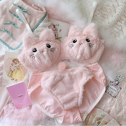 Set Lingerie a Orso di Peluche Stile Kawaii Giapponese - Reggiseno Wireless per Donne