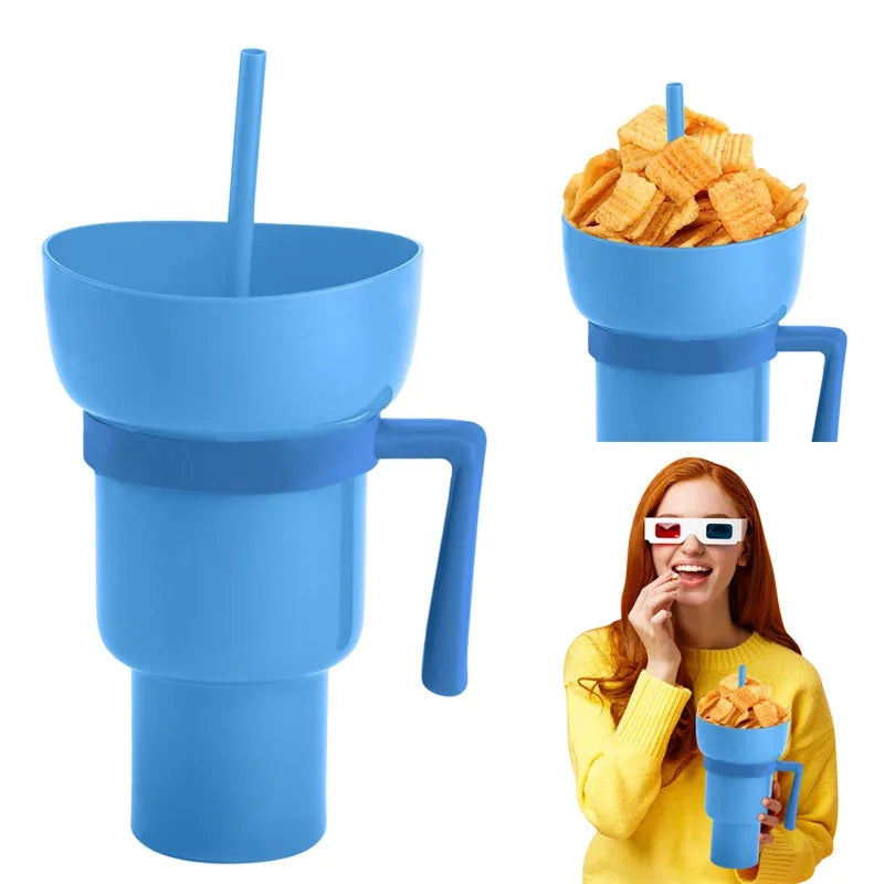 32oz Renk Değiştiren Stadyum Kupası, Atıştırmalık Kasesi ve Pipet - 2'si 1 Arada Atıştırmalık ve İçecek Kombinasyonu