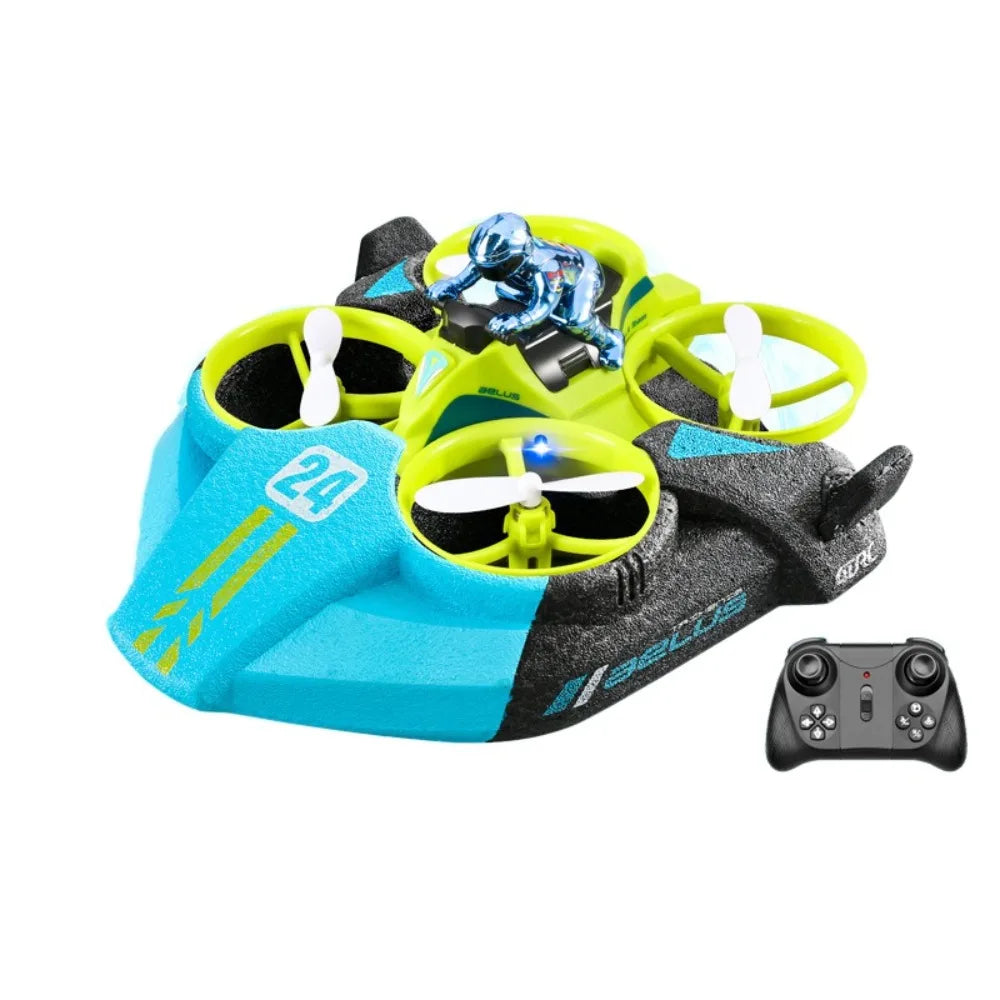 3-in-1 Mini RC Drone Quadcopter Hovercraft Boat - All-Terrain-kaukosäädindrooni lapsille, joissa on korkeuden pito ja 360° stuntteja