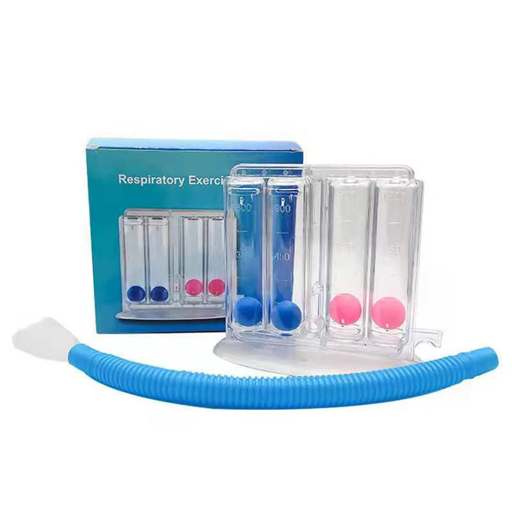3구 호흡 운동기 - 투명한 3챔버 시스템이 있는 폐활량 훈련기, 천식, COPD 및 수술 후 회복을 위한 호흡 근육 강화기, 심호흡 운동을 위한 휴대용 인센티브 폐활량계