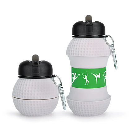 Borraccia Pieghevole a Forma di Palla Sportiva - Bottiglia d'Acqua in Silicone Collassabile con Design a Prova di Perdite e Gancio di Trasporto