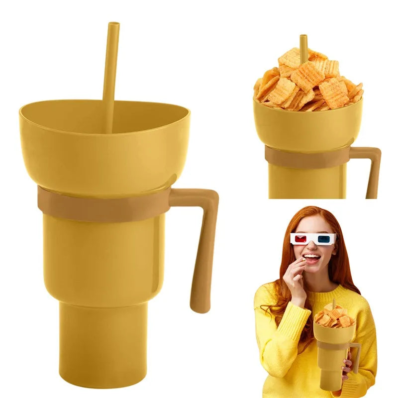 32oz Renk Değiştiren Stadyum Kupası, Atıştırmalık Kasesi ve Pipet - 2'si 1 Arada Atıştırmalık ve İçecek Kombinasyonu