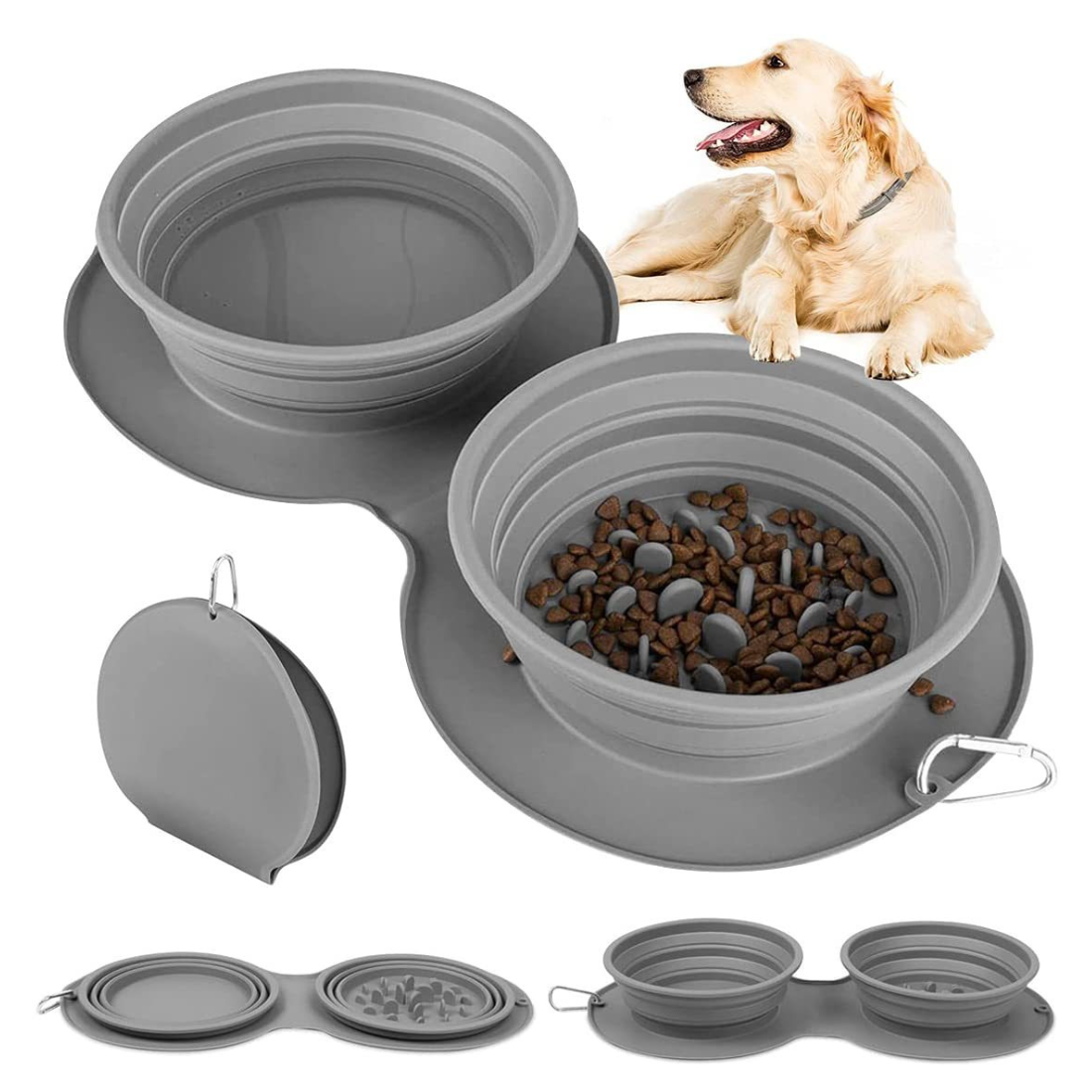 Premium Silikon faltbarer Langsamfresser-Haustier-Napf - BPA-frei zusammenklappbarer Reise-Hunde- und Katzen-Napf mit Anti-Würgen-Design