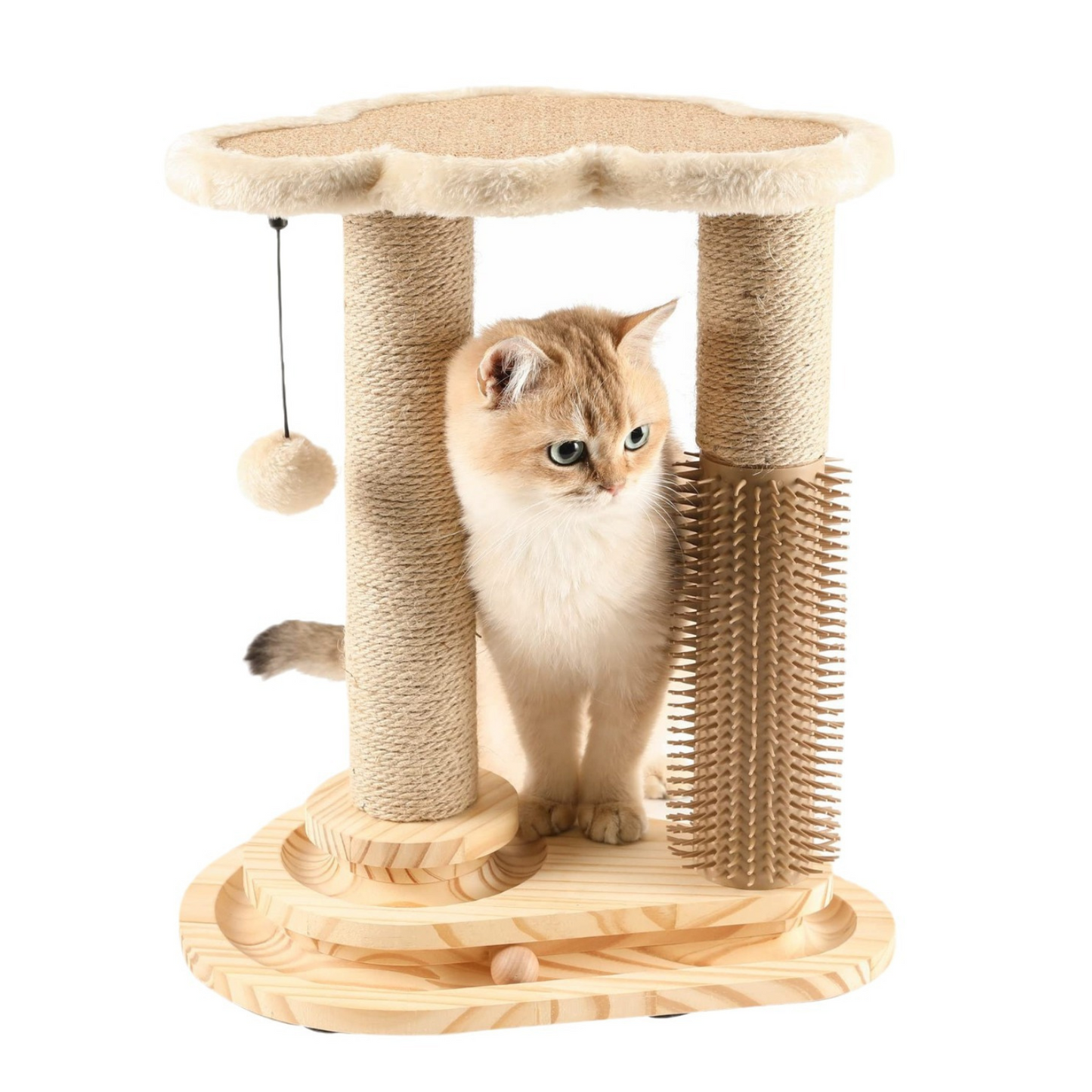 Made4Pets 猫用爪とぎポール セルフグルーマー付き - 高さ17.5インチ 天然サイザル麻スクラッチャー 室内猫用、インタラクティブボールトラックおもちゃ、雲のようなソフトな止まり木、頑丈な木製構造